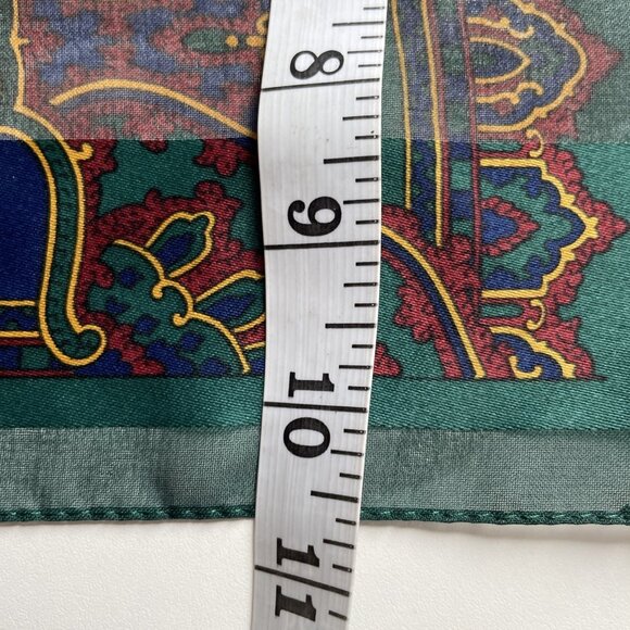 Vintage 80s Silk Scarf Navy Medallions Sheer Satin Stripe Rectangular 10.5X52" - Picture 5 of 6